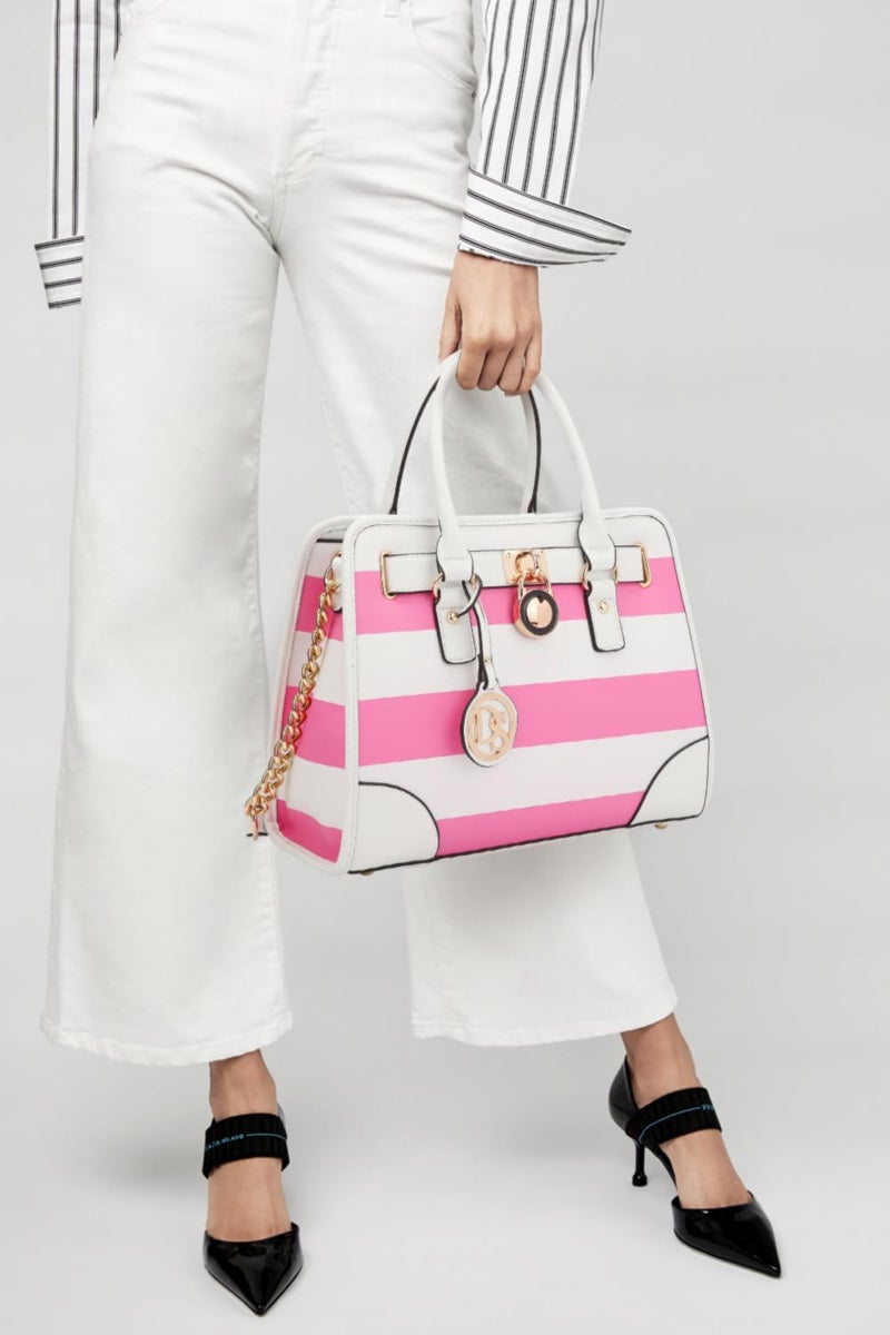 Dasein Women Handbags Top Handle Satchel Purse Shoulder Bag Hobo Bag Work Bag Set 2pcs (Pink/White) - Image 2
